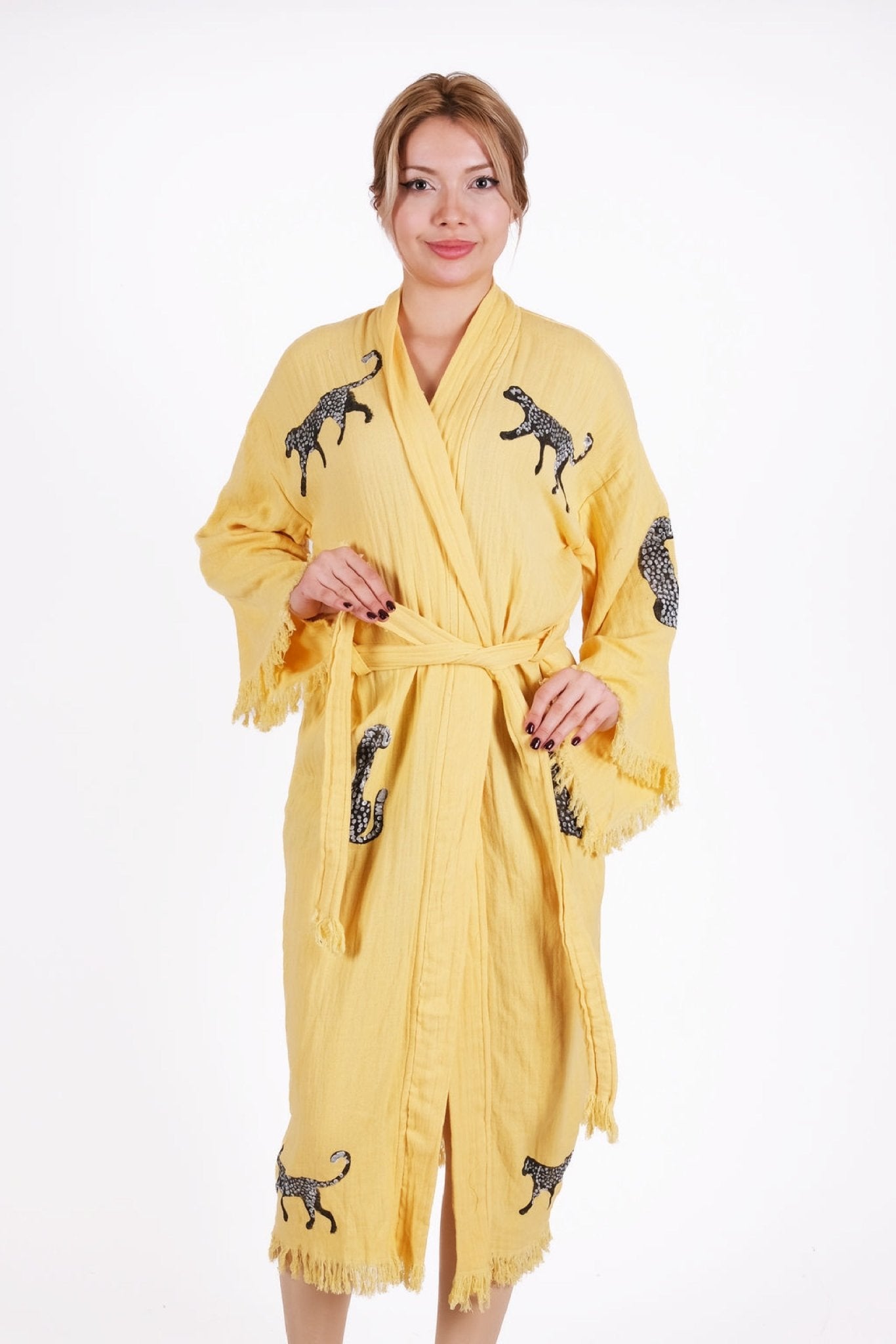 Wild Aura Leopard Kimono – El Baskısı %100 Pamuk Bohem Kimono | %100 pamuk müslin | el baskı desen | Buldan Culture