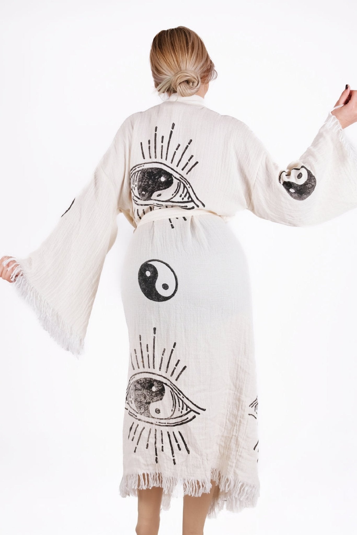 Yin Yang Eye Harmony – Çift Kat Müslin Kimono (El Baskısı) | %100 pamuk müslin | el baskı desen | Buldan Culture