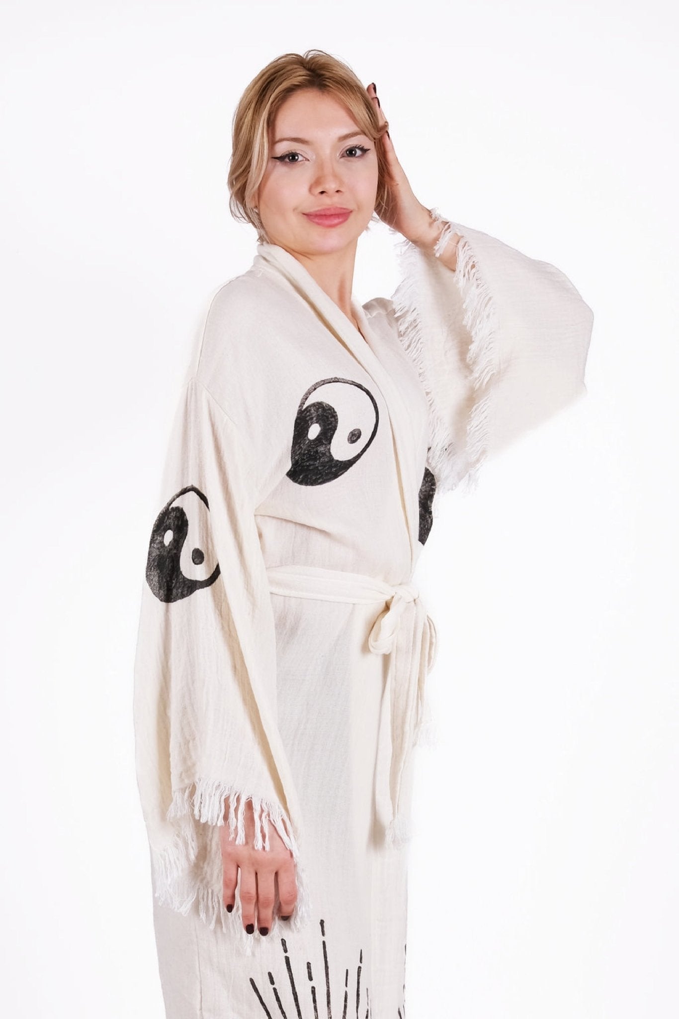 Yin Yang Eye Harmony – Çift Kat Müslin Kimono (El Baskısı) | %100 pamuk müslin | el baskı desen | Buldan Culture