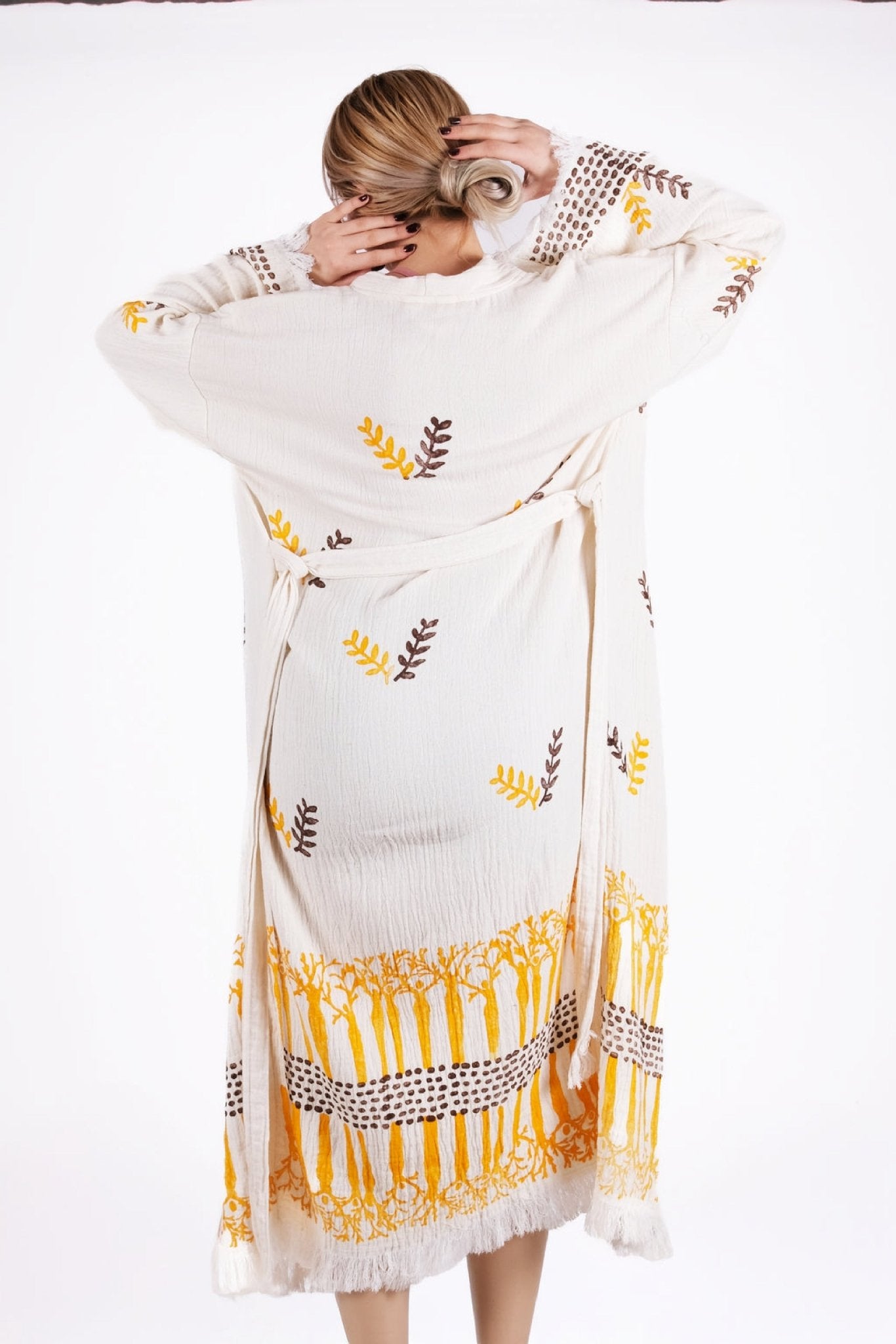 ZEYTİN DALI | El İşçiliği Premium Pamuk Kimono | %100 pamuk müslin | el baskı desen | Buldan Culture